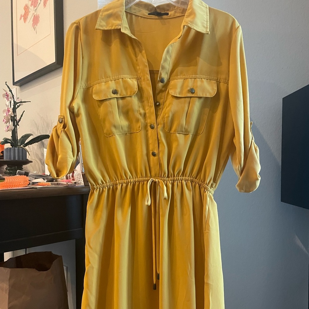 Yellow Button-Up Shirt Dress